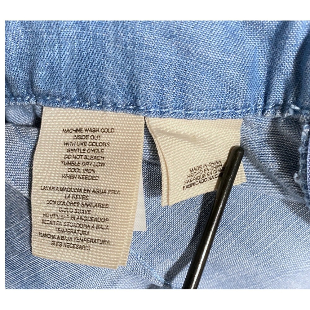 Blue High Waisted Wide Leg Culotte Pants Pleated Chambray 29W Flowy Airy Boho - Picture 10 of 11